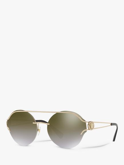 Versace VE2184 Women's Round Sunglasses, Gold/Mirror Gold
