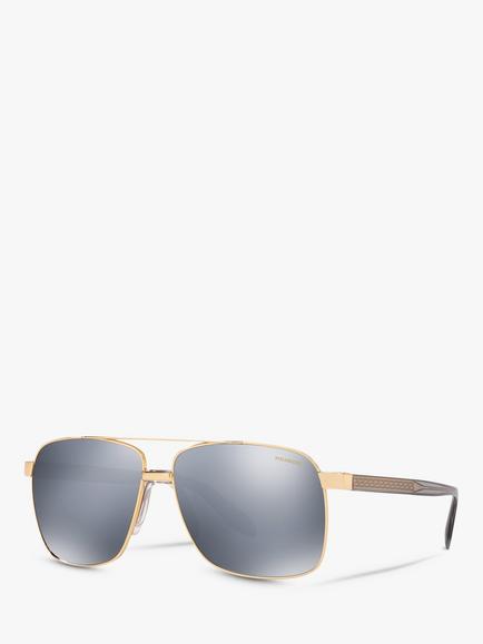 Versace VE2174 Men's Polarised Square Sunglasses, Gold/Mirror Grey, Gold/Mirror Grey