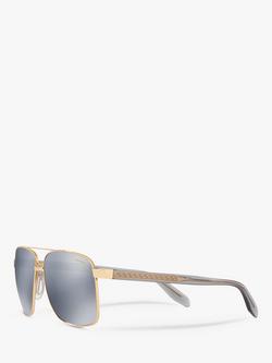 Versace VE2174 Men's Polarised Square Sunglasses, Gold/Mirror Grey - view 2, Gold/Mirror Grey