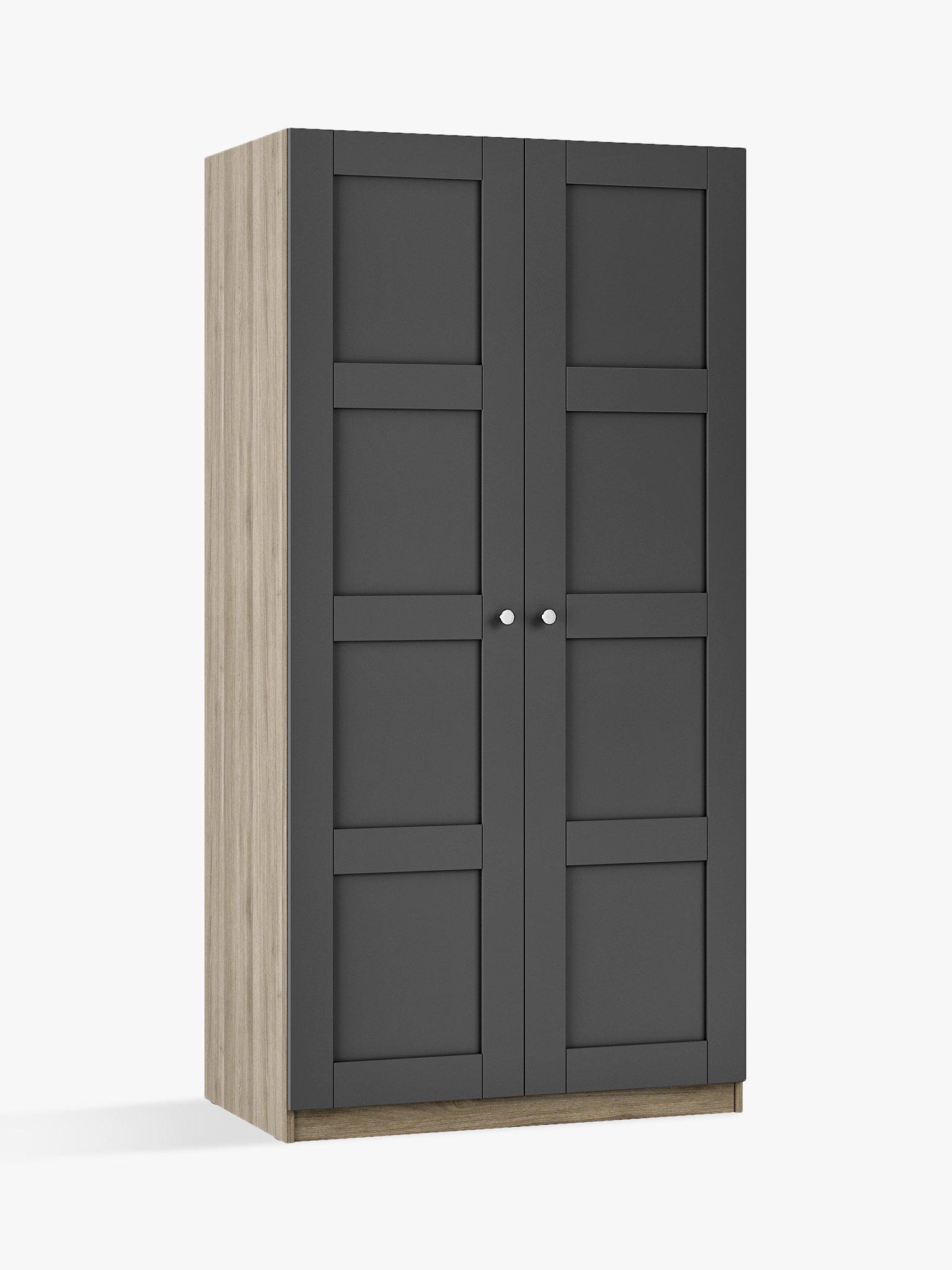 John Lewis ANYDAY Mix it Panelled Double Wardrobe, Chrome Knob Handles, Grey Ash/Graphite