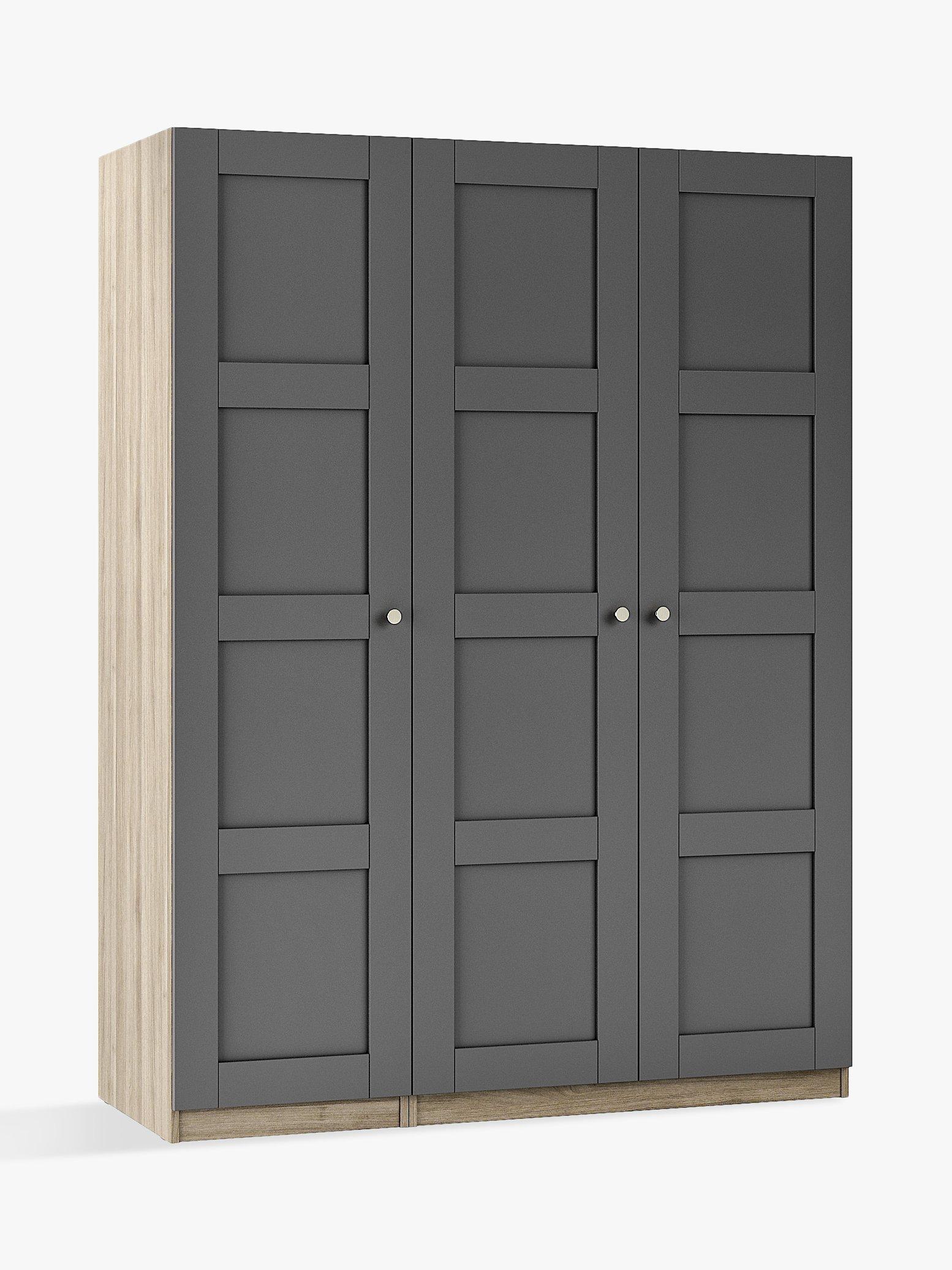 John Lewis ANYDAY Mix it Panelled Triple Wardrobe, Nickel Knob Handles, Grey Ash/Graphite
