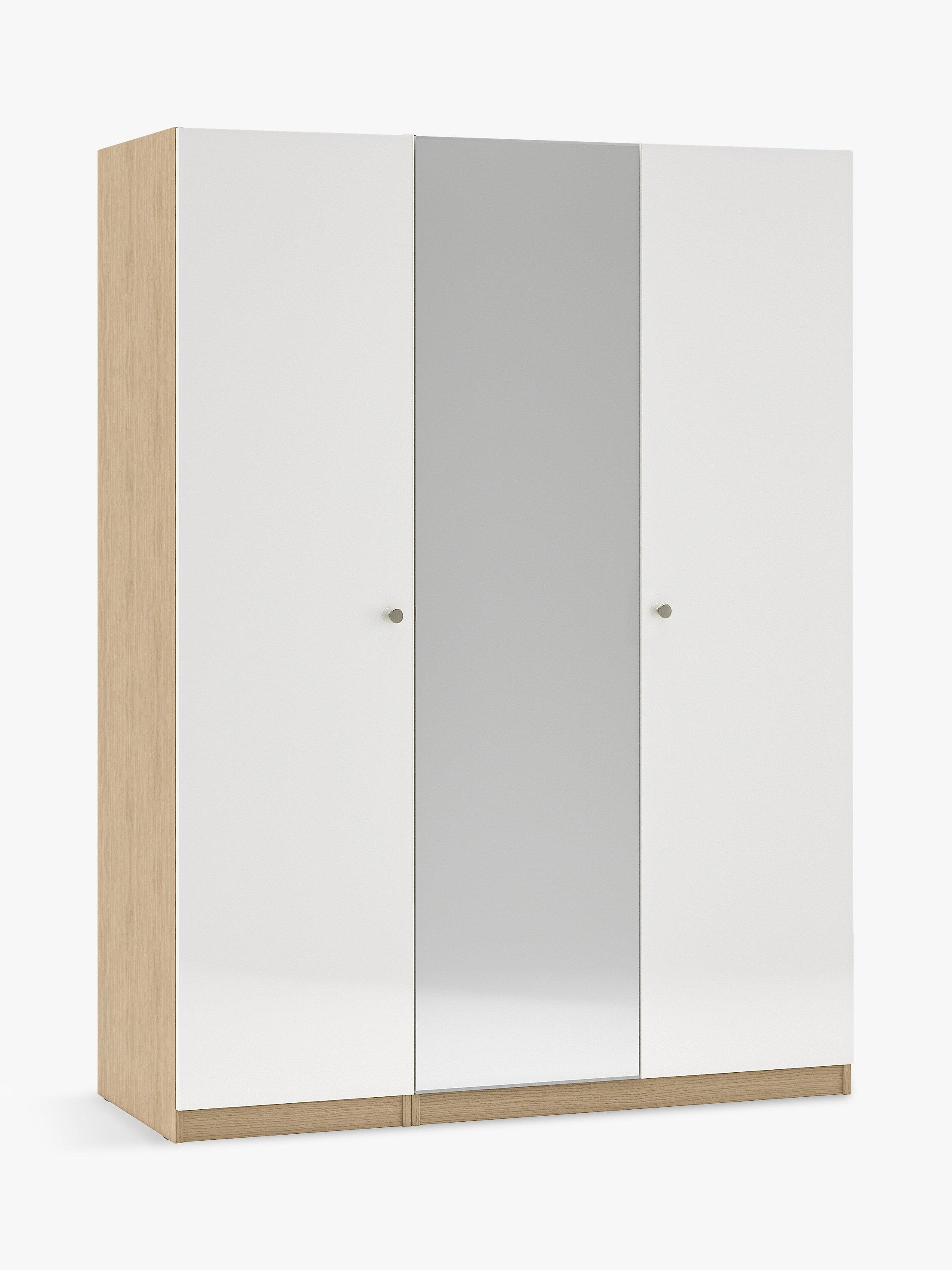 John Lewis ANYDAY Mix it Triple Wardrobe with Mirror, Nickel Knob Handles, Oak/Gloss White