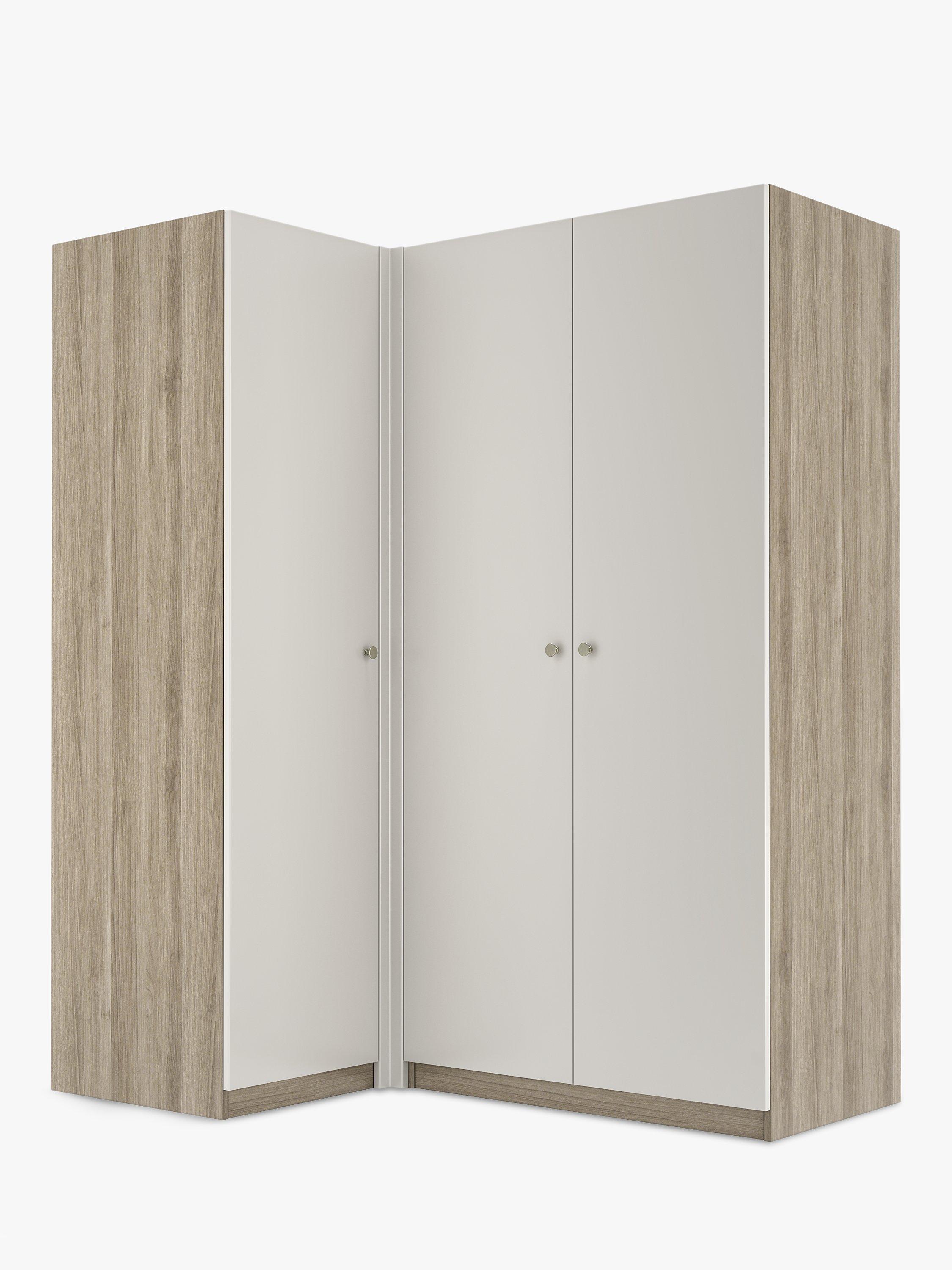 John Lewis ANYDAY Mix It Corner Wardrobe, Nickel Knob Handles, Grey Ash/Matt Smoke