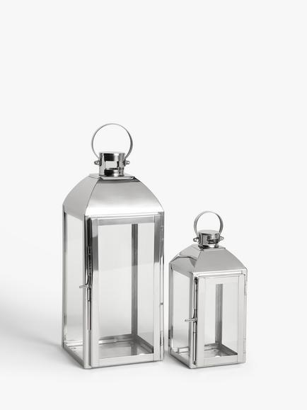 John Lewis Bloomsbury Lantern Candle Holders, Set of 2, Silver