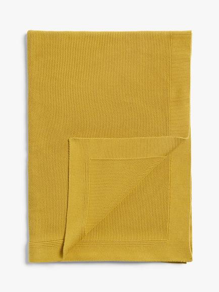 John Lewis Rye Plain Knit Throw, Mustard