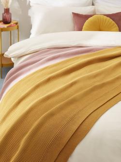 John Lewis Rye Plain Knit Throw - view 2, Mustard