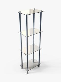 John Lewis 4 Tier Glass Shelf Slim Bathroom Shelving Unit, 