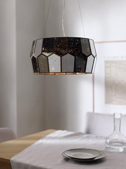 John Lewis Romy Mirrored Glass Pentagon Ceiling Light - view 2, Antique Brass/Metallic Silver