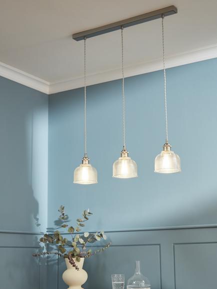 John Lewis Ezra 3 Pendant Prismatic Glass Ceiling Light, Pewter - view 2, Pewter