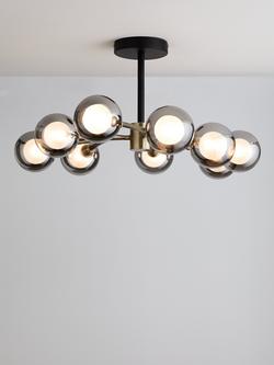 John Lewis Huxley 9 Arm Semi Flush Ceiling Light, Brass/Black