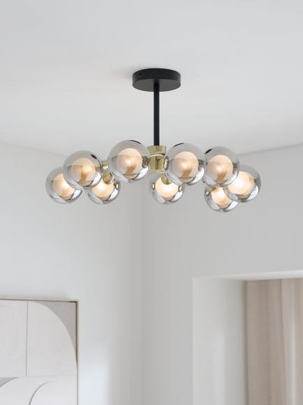 John Lewis Huxley 9 Arm Semi Flush Ceiling Light - view 2, Brass/Black