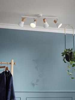 John Lewis SES LED 4 Spotlight Ceiling Bar, White/Wood, White/Wood