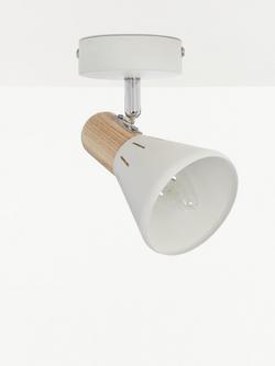 John Lewis SES LED Single Spotlight, White/Wood, White/Wood