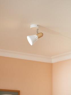 John Lewis SES LED Single Spotlight, White/Wood - view 2, White/Wood