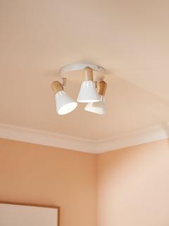John Lewis SES LED 3 Spotlight Ceiling Plate, White/Wood