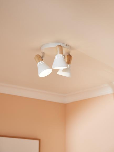 John Lewis SES LED 3 Spotlight Ceiling Plate, White/Wood, White/Wood