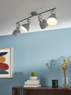 John Lewis SES LED 4 Spotlight Ceiling Bar, Grey - view 2, Grey