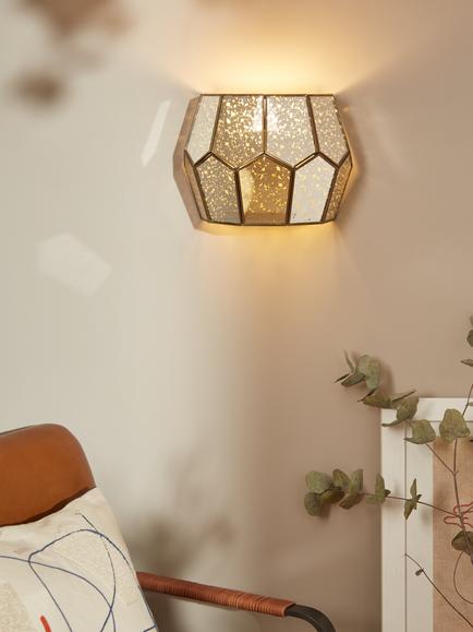 John Lewis Romy Mirrored Glass Pentagon Wall Light, Metallic Silver - view 2, Metallic Silver