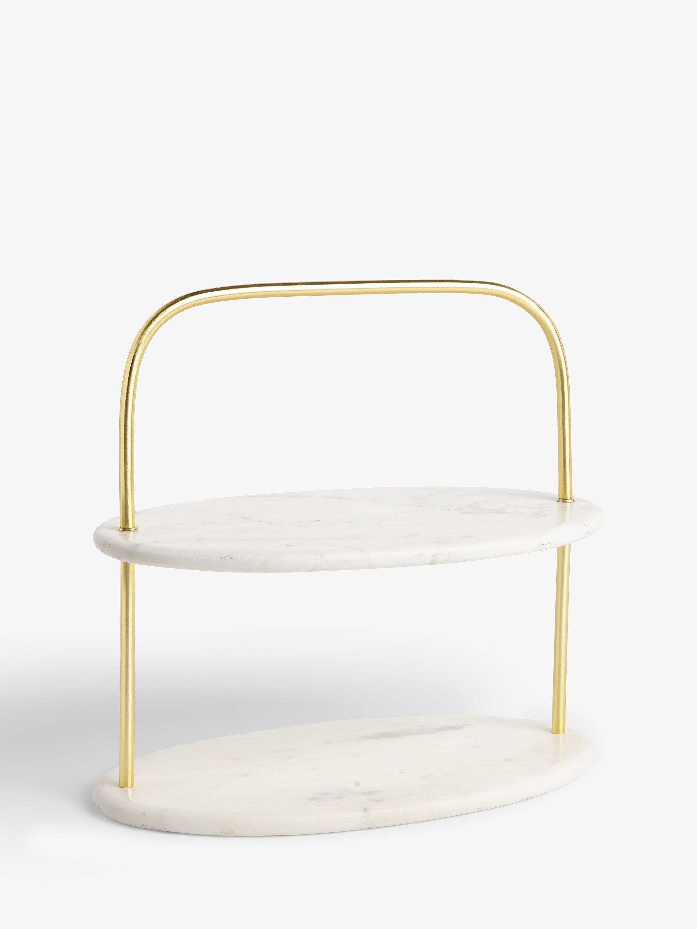 John Lewis & Partners Marble 2 Tier Cake Stand, White/Gold