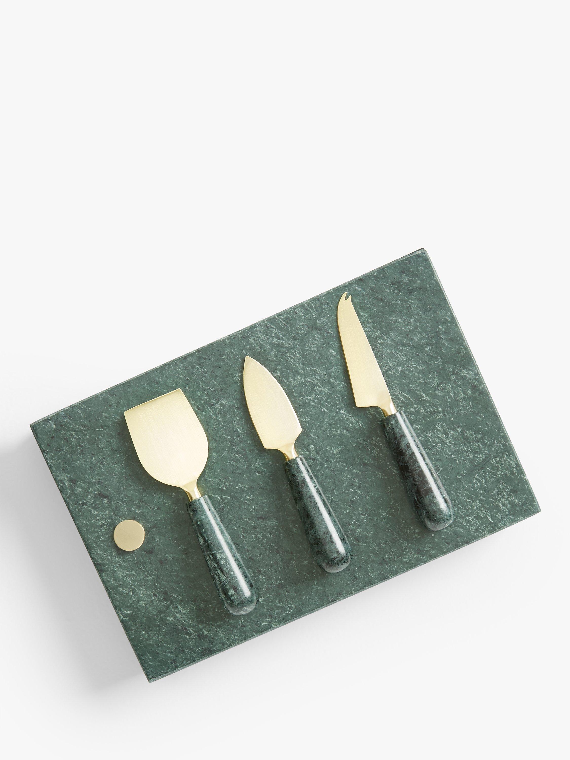 John Lewis & Partners Marble Cheese Board & 3 Knives Set, Green