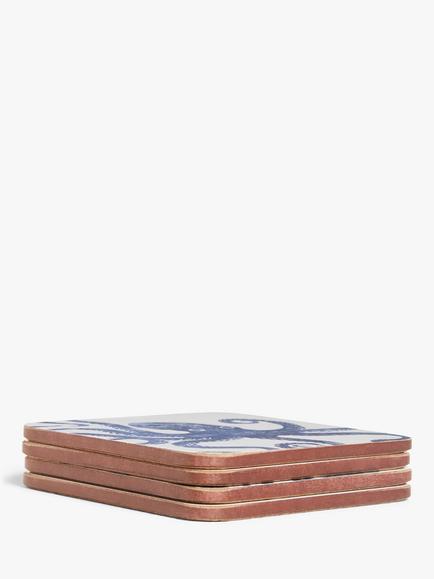 BlissHome Creatures Cork-Backed Sealife Coasters, Set of 4, Assorted, Blue/Orange - view 2, Blue/Orange