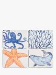 BlissHome Creatures Cork-Backed Sealife Placemats, Set of 4, Assorted, Blue/Orange