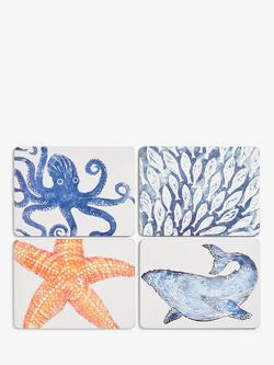 BlissHome Creatures Cork-Backed Sealife Placemats, Set of 4, Assorted, Blue/Orange, Blue/Orange