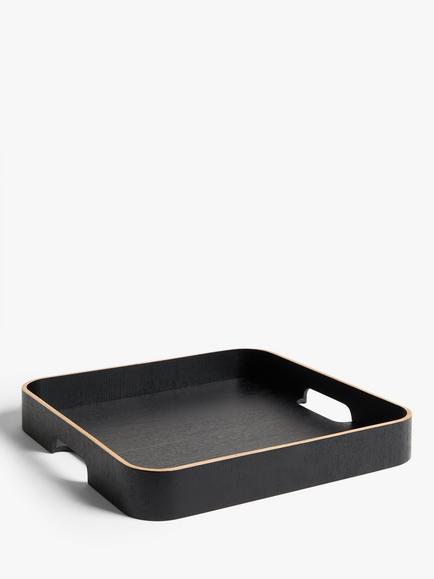 John Lewis Square Wood Veneer Tray, 35cm, Black, Black