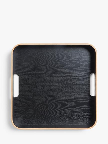 John Lewis Square Wood Veneer Tray, 35cm, Black - view 2, Black