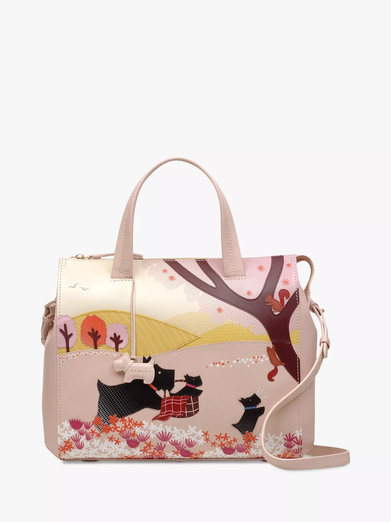 Radley Over The Hills And Far Away Leather Medium Zip Top Grab Bag Blush