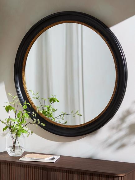 John Lewis Georgian Large Round Wood Wall Mirror, 100cm, Black/Gold - view 2, Black/Gold