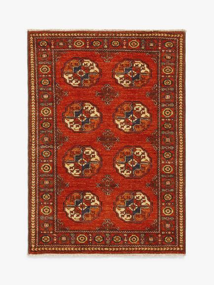 Gooch Luxury Hand Knotted Ersari Rug, Red, Red