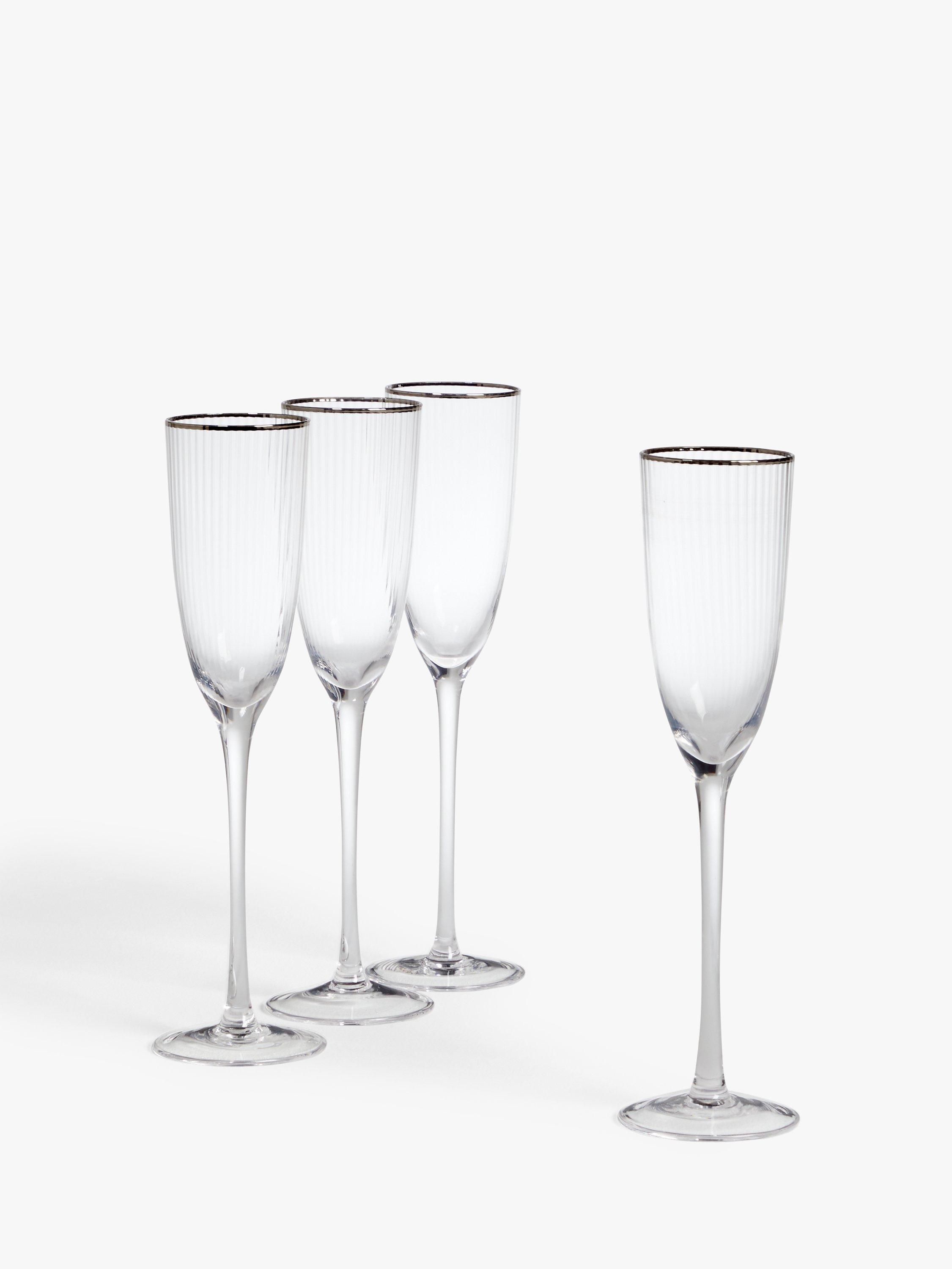 John Lewis & Partners Platinum Band Flutes, Set of 4, 200ml, Clear/Silver