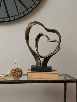 Libra Interiors Double Heart Sculpture, Antique Gold, H36cm - view 2, Antique Gold
