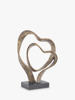 Libra Interiors Double Heart Sculpture, Antique Gold, H36cm, Antique Gold