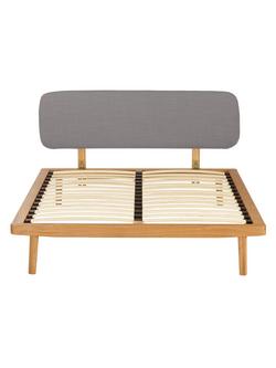 John Lewis Bow Upholstered Headboard Bed Frame, Double - view 2, Oak