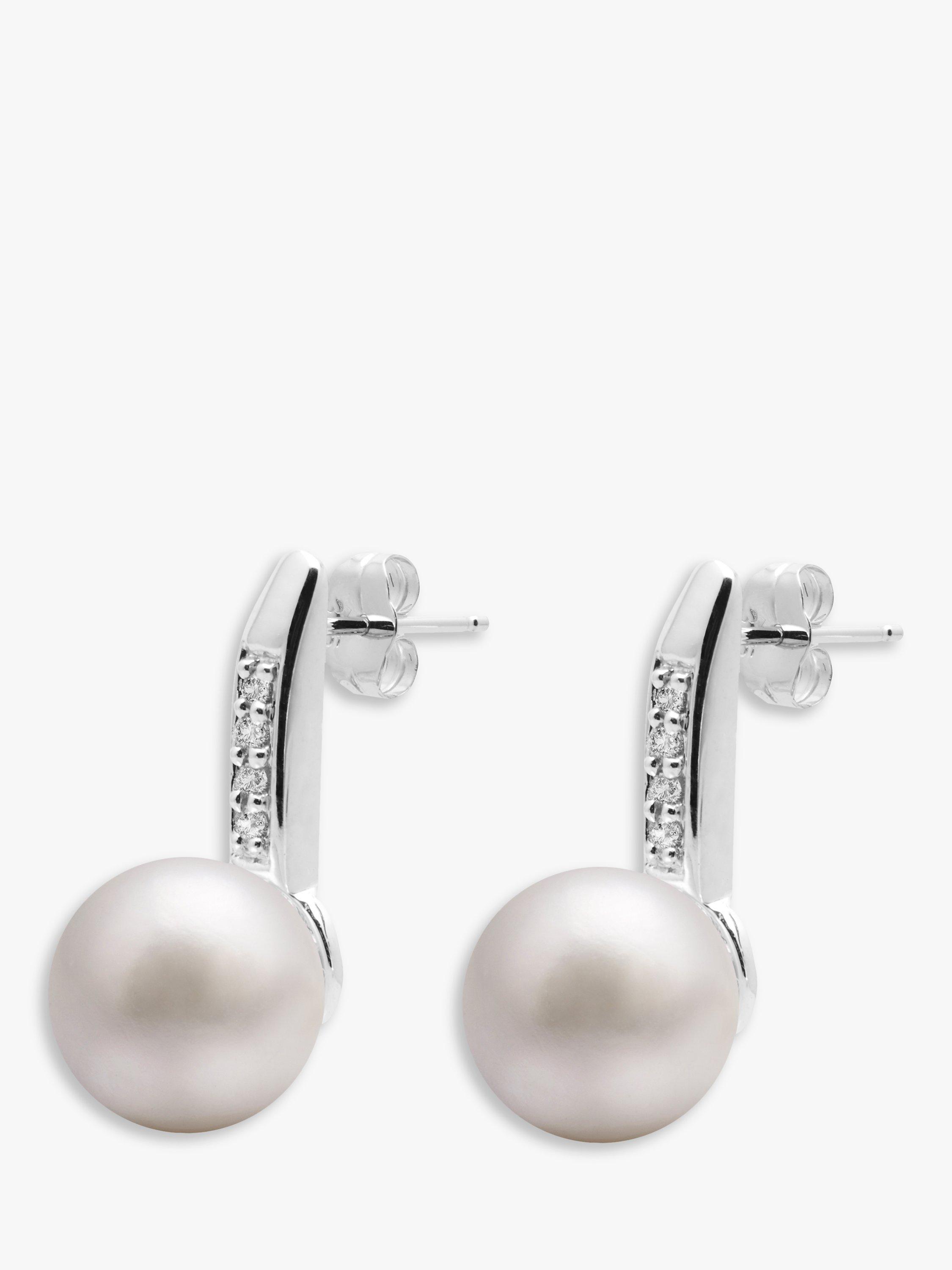 Product image 2 of 3, which shows E.W Adams 9ct White Gold Freshwater Pearl Diamond Drop Earrings