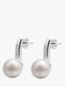 E.W Adams 9ct White Gold Freshwater Pearl Diamond Drop Earrings - view 2, Silver/White