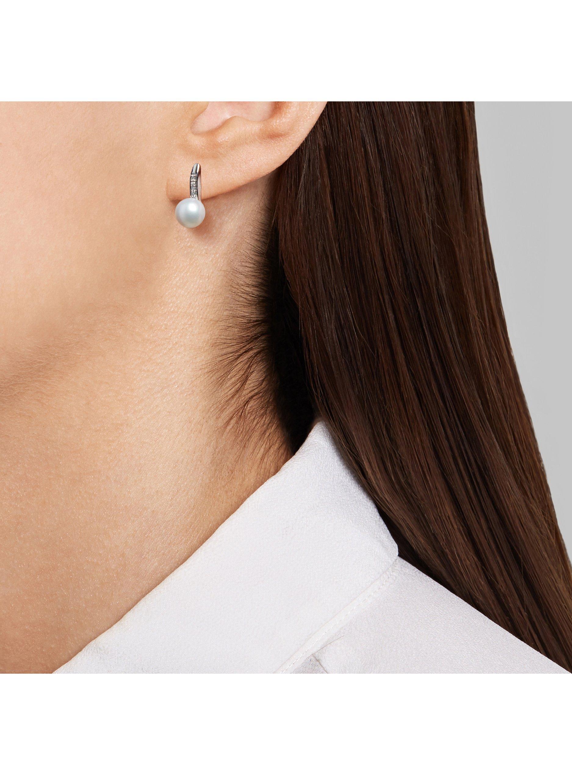 Product image 3 of 3, which shows E.W Adams 9ct White Gold Freshwater Pearl Diamond Drop Earrings