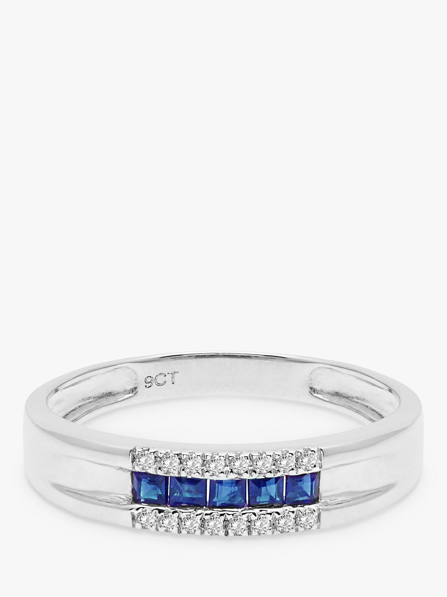 E.W Adams 9ct White Gold Diamond and Sapphire Curve Ring