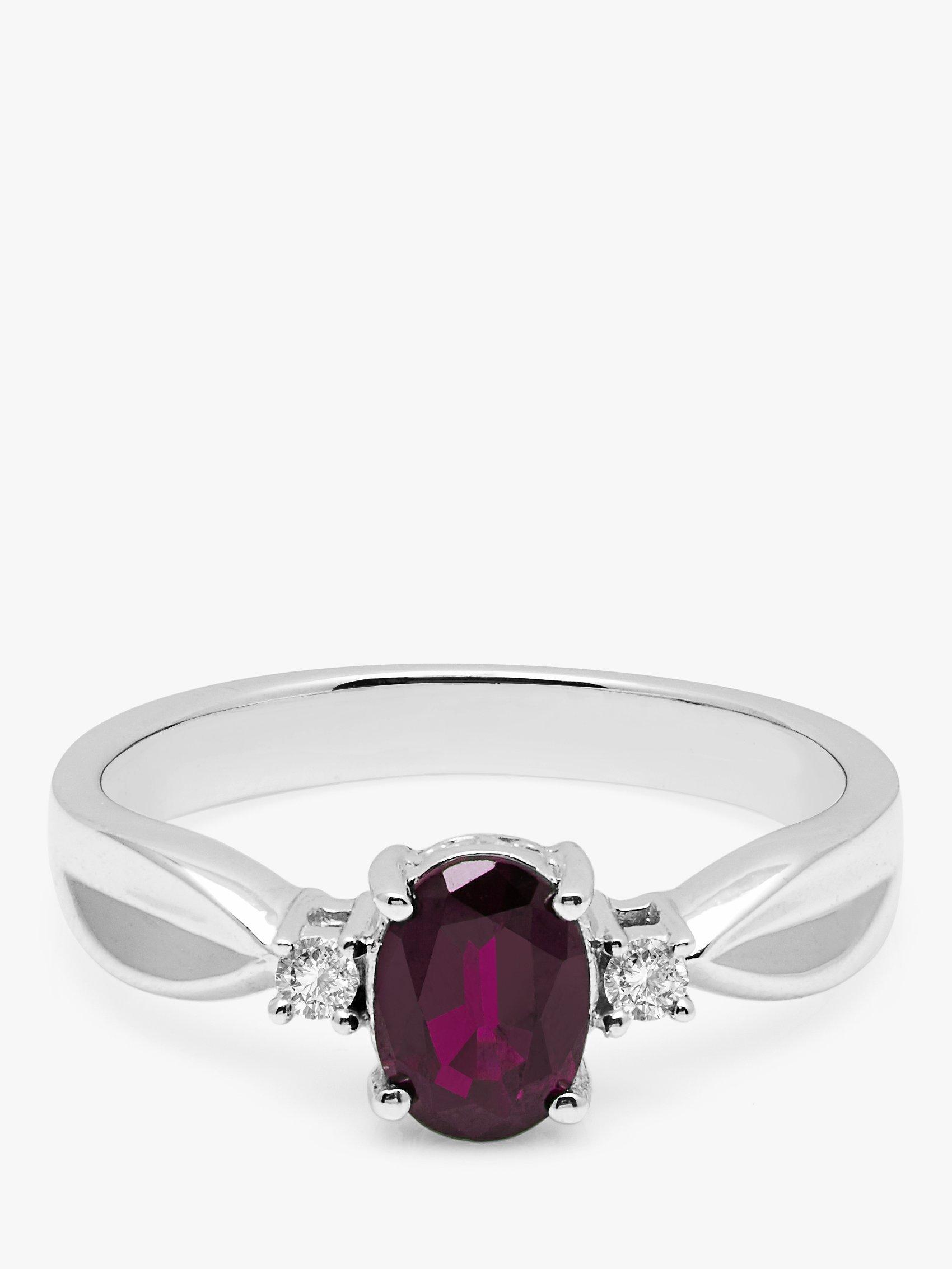 Product image 1 of 3, which shows E.W Adams 9ct White Gold Oval Ruby and Diamond Shoulder Ring