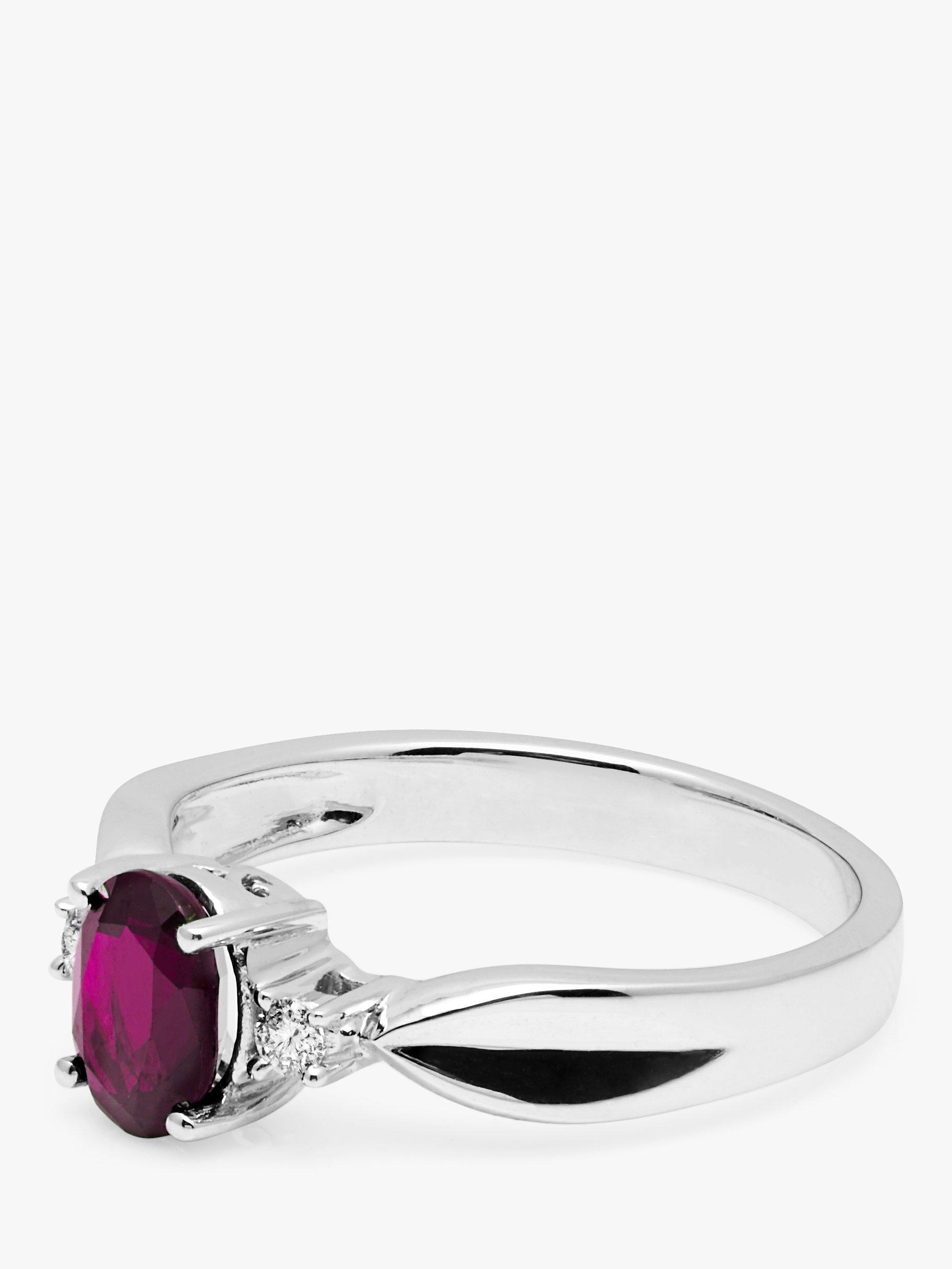 Product image 3 of 3, which shows E.W Adams 9ct White Gold Oval Ruby and Diamond Shoulder Ring