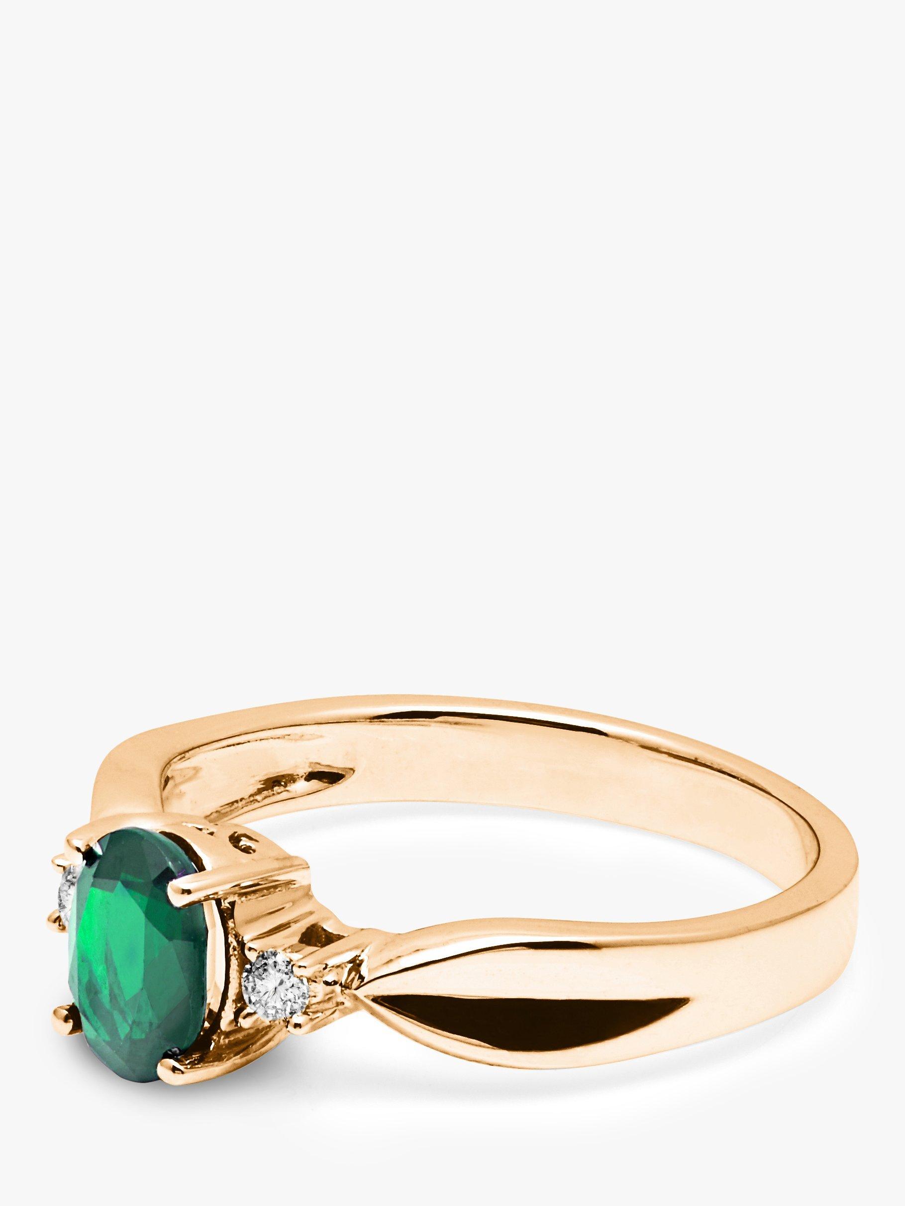 Product image 3 of 3, which shows E.W Adams 9ct Gold Oval Emerald and Diamond Shoulder Ring