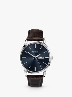 Sekonda Men's Day Date Leather Strap Watch, Brown/Dark Blue 1662