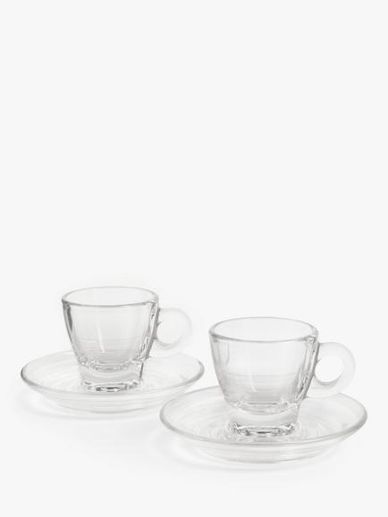 John Lewis Coffee Connoisseur Glass Espresso Cup & Saucer, Set of 2, 70ml, Clear, Clear