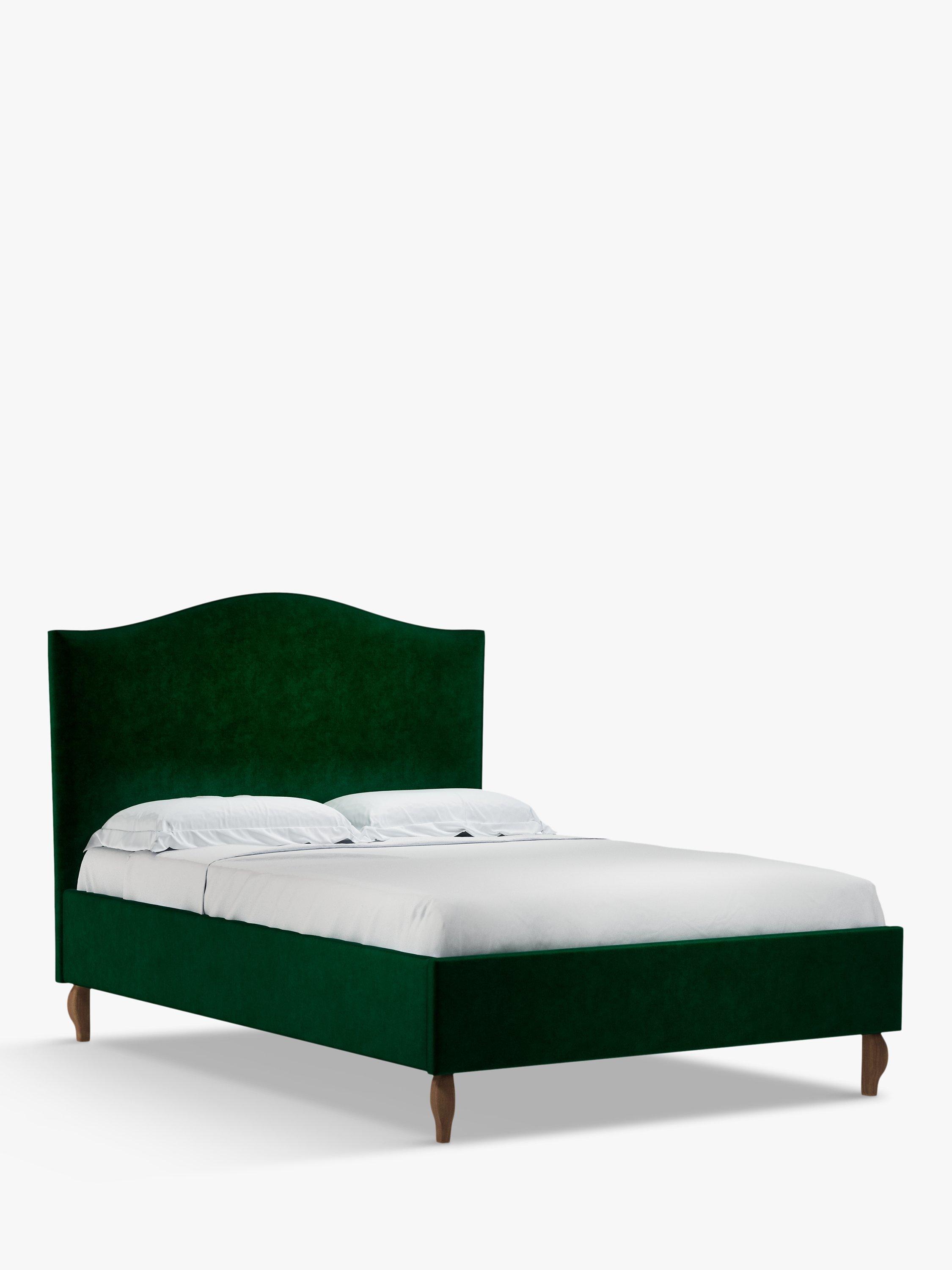 John Lewis Charlotte Upholstered Bed Frame, Double, Aquaclean Velvet Dark Evergreen