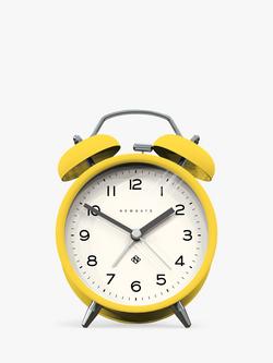 Newgate Clocks Charlie Twin Bell Echo Silent Sweep Analogue Alarm Clock, Matt Yellow