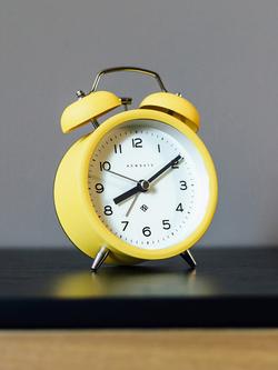 Newgate Clocks Charlie Twin Bell Echo Silent Sweep Analogue Alarm Clock - view 2, Matt Yellow