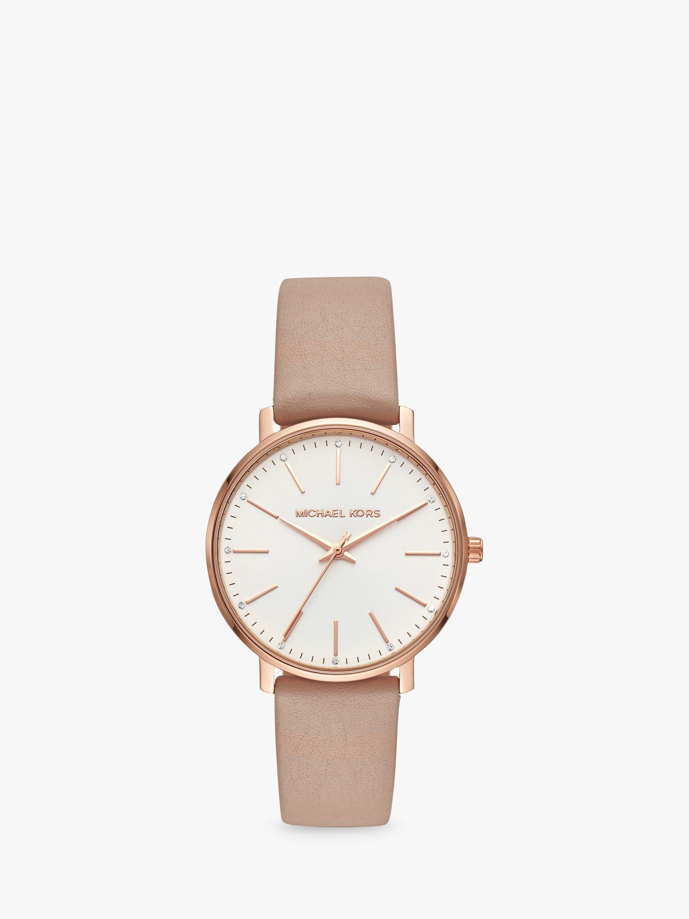 Michael Kors Women's Pyper Leather Strap Watch, Beige/White MK2748