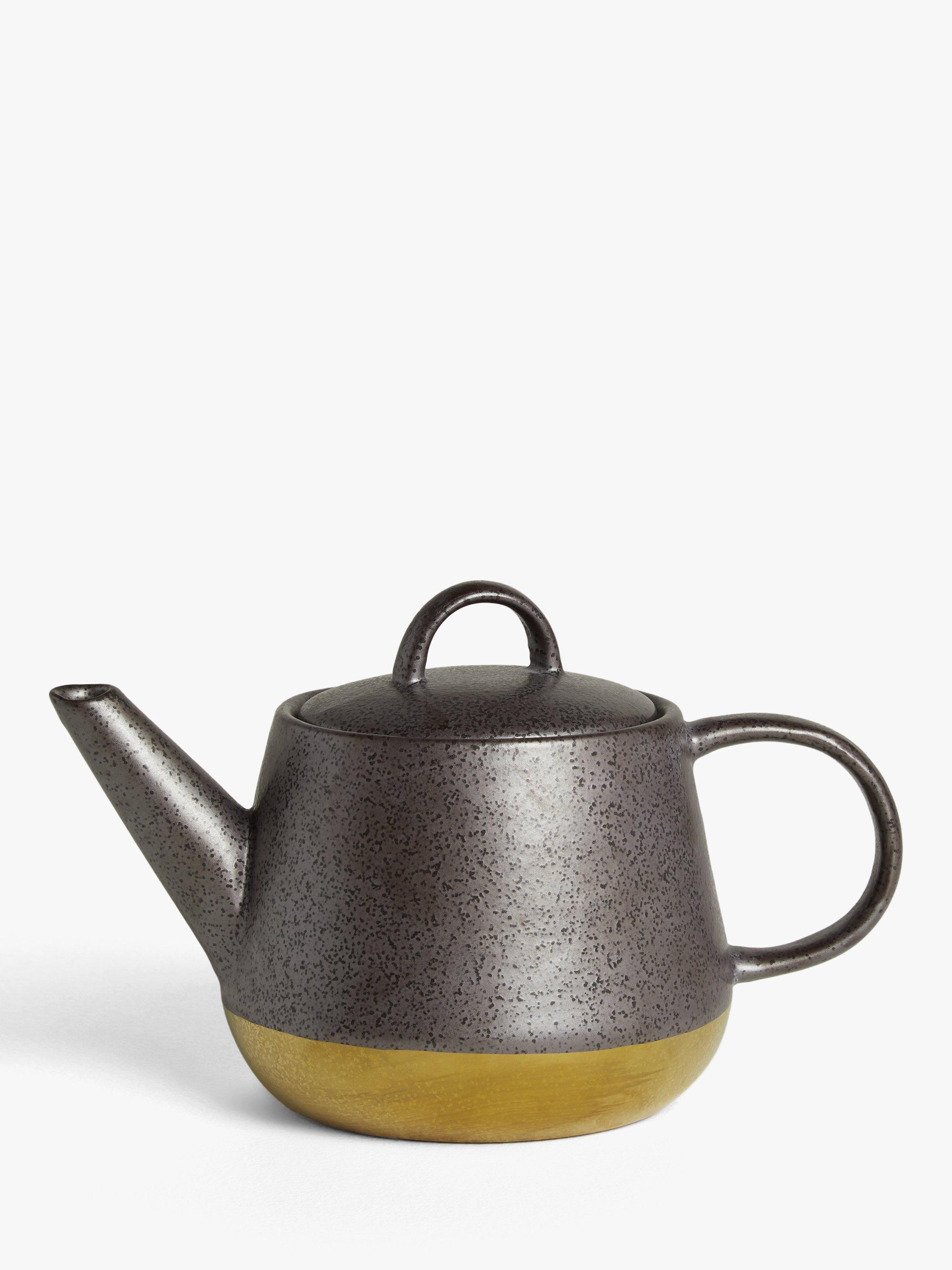 John Lewis & Partners Fusion Metallic Teapot, 900ml, Black/Gold